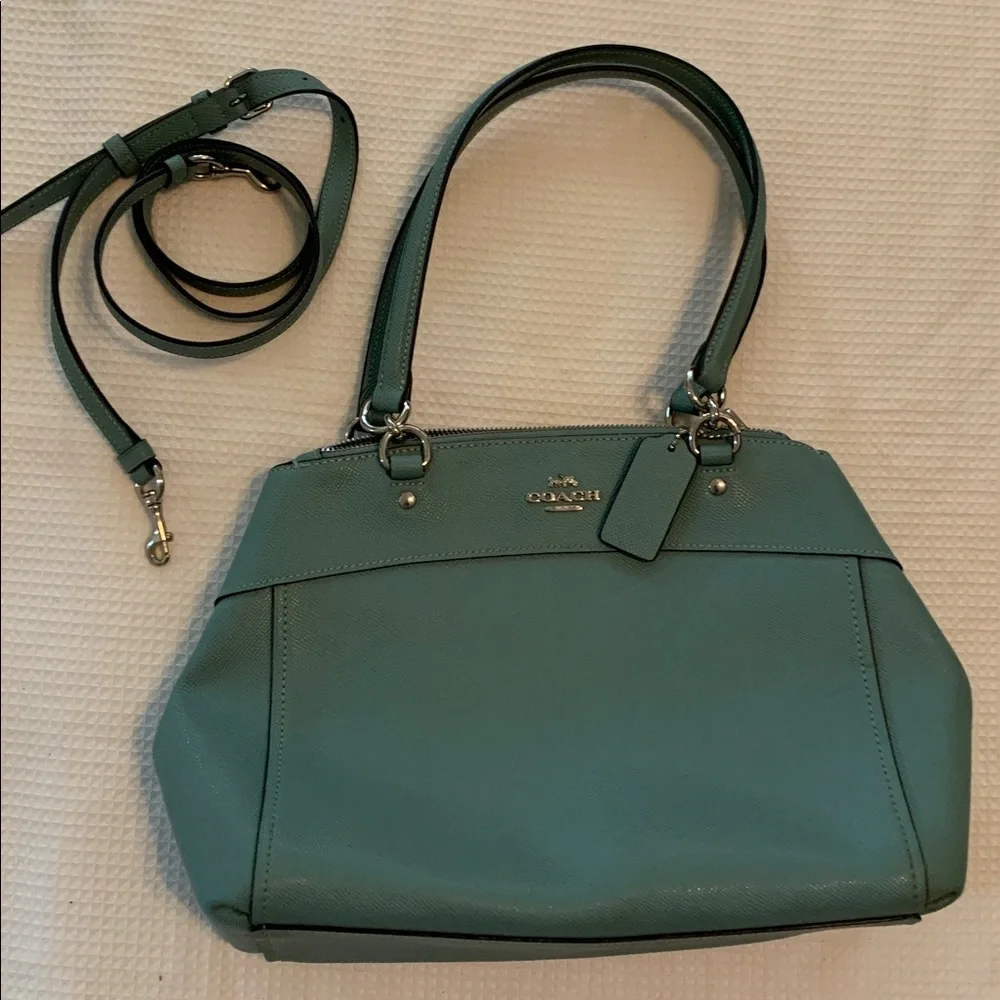 Coach Aqua Leather Shoulder Bag with long crossbody strap